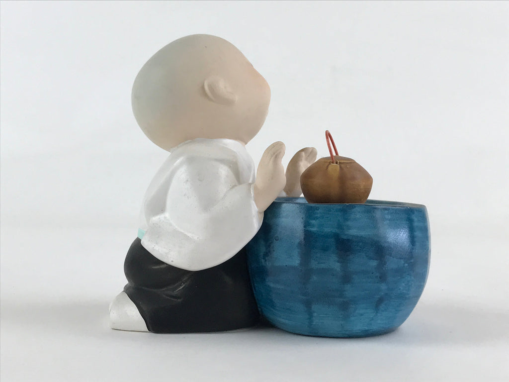 Japanese Ceramic Monk Figurine Vtg Small Decoration White Blue Tea BD921