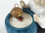 Japanese Ceramic Monk Figurine Vtg Small Decoration White Blue Tea BD921