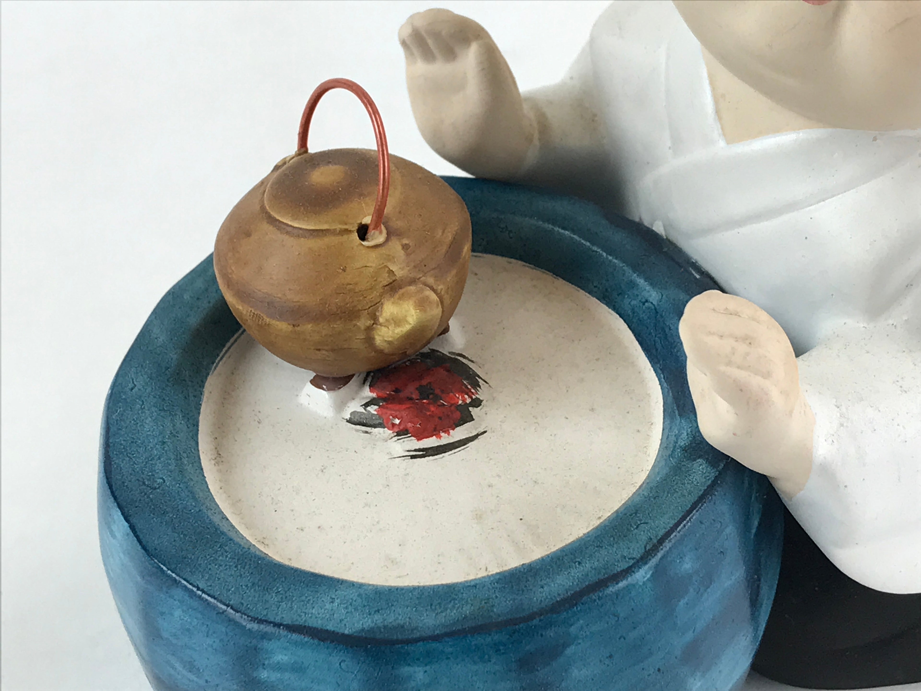 Japanese Ceramic Monk Figurine Vtg Small Decoration White Blue Tea BD921