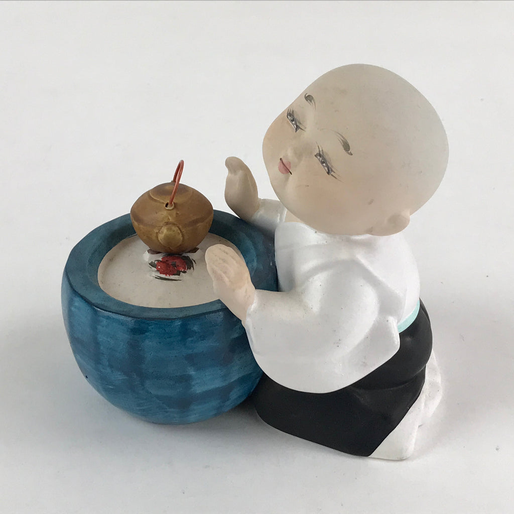 Japanese Ceramic Monk Figurine Vtg Small Decoration White Blue Tea BD921