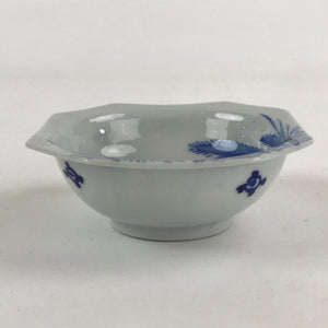 Japanese Ceramic Octagonal Side Dish Bowl Vtg White Blue Plate Yakimono PY483