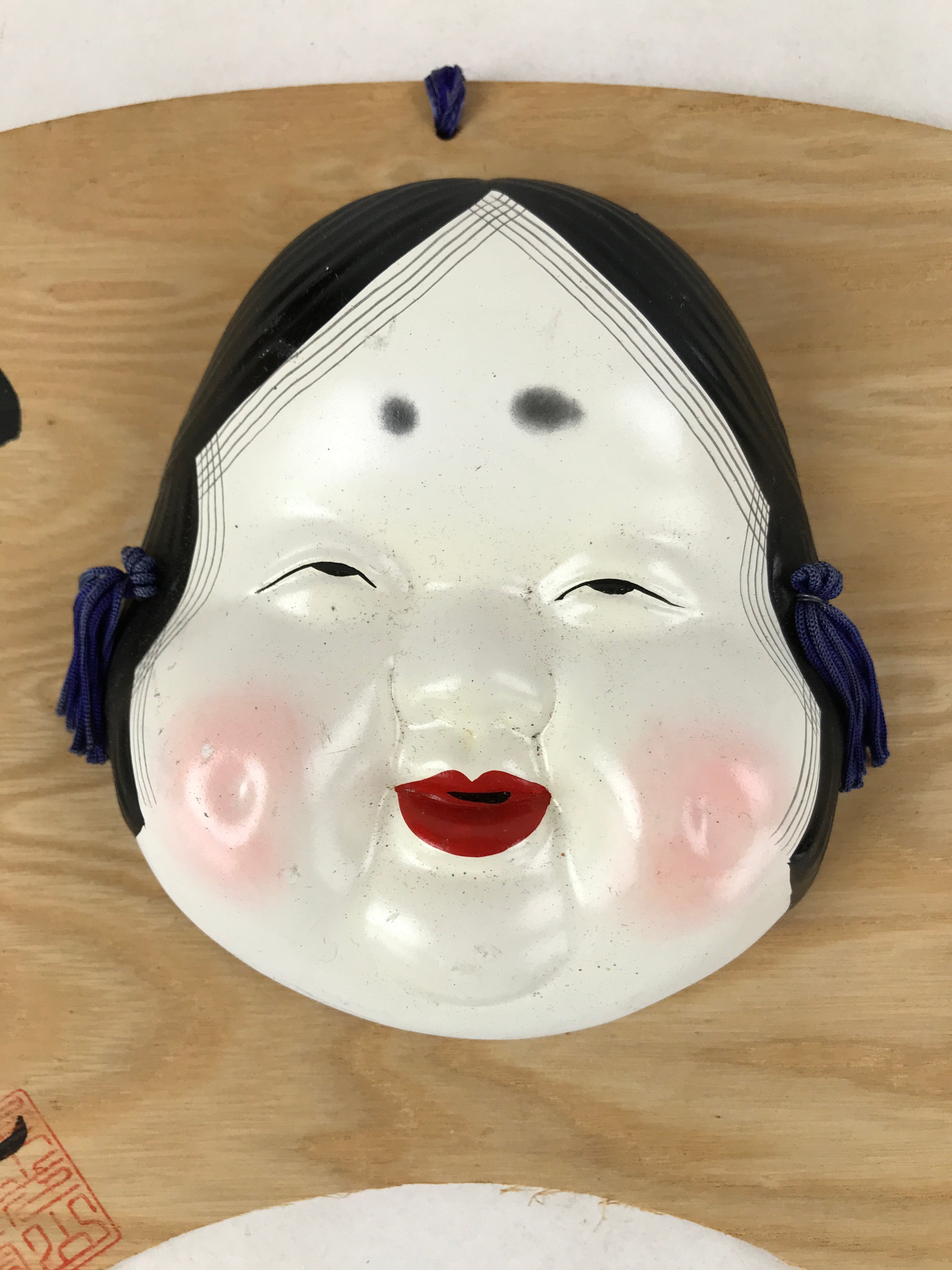 Japanese Ceramic Ofukusan Wood Panel Vtg Setsubun Good Fortune Figurine FL271