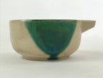 Japanese Ceramic Oribe Matcha Serving Bowl Katakuchi Vtg Spout Green Beige PY546