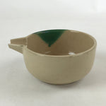 Japanese Ceramic Oribe Matcha Serving Bowl Katakuchi Vtg Spout Green Beige PY546