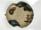 Japanese Ceramic Oribe Small Plate Kozara Vtg Side Dish Brown Green Y477