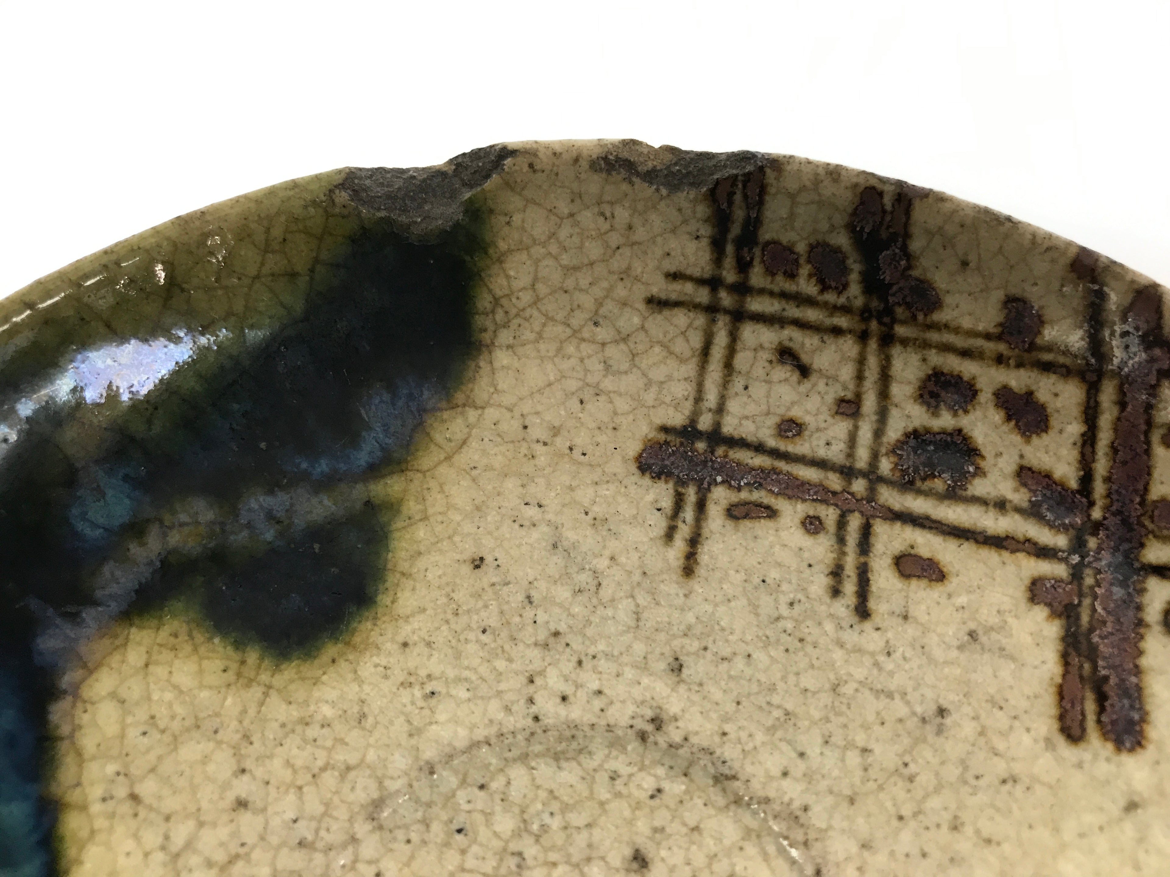 Japanese Ceramic Oribe Small Plate Kozara Vtg Side Dish Brown Green Y477