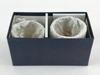Japanese Ceramic Oribe Ware 2pc Teacups Vtg Yunomi Yakimono Gyokuzan Kiln PX69