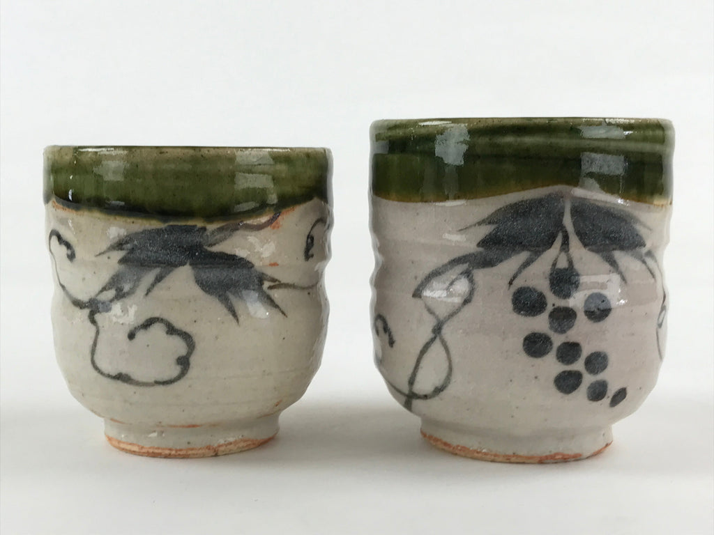 Japanese Ceramic Oribe Ware 2pc Teacups Vtg Yunomi Yakimono Gyokuzan Kiln PX69