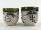 Japanese Ceramic Oribe Ware 2pc Teacups Vtg Yunomi Yakimono Gyokuzan Kiln PX69