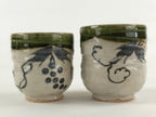 Japanese Ceramic Oribe Ware 2pc Teacups Vtg Yunomi Yakimono Gyokuzan Kiln PX69
