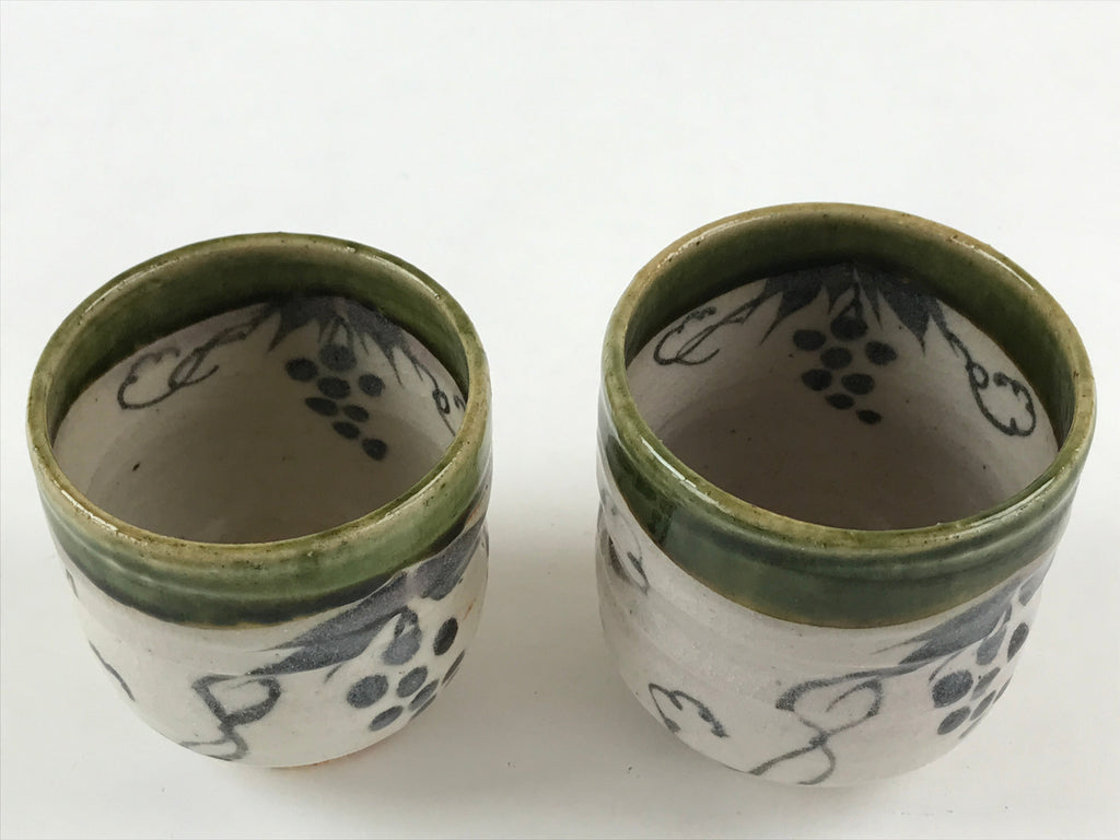 Japanese Ceramic Oribe Ware 2pc Teacups Vtg Yunomi Yakimono Gyokuzan Kiln PX69