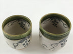 Japanese Ceramic Oribe Ware 2pc Teacups Vtg Yunomi Yakimono Gyokuzan Kiln PX69