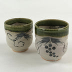 Japanese Ceramic Oribe Ware 2pc Teacups Vtg Yunomi Yakimono Gyokuzan Kiln PX69