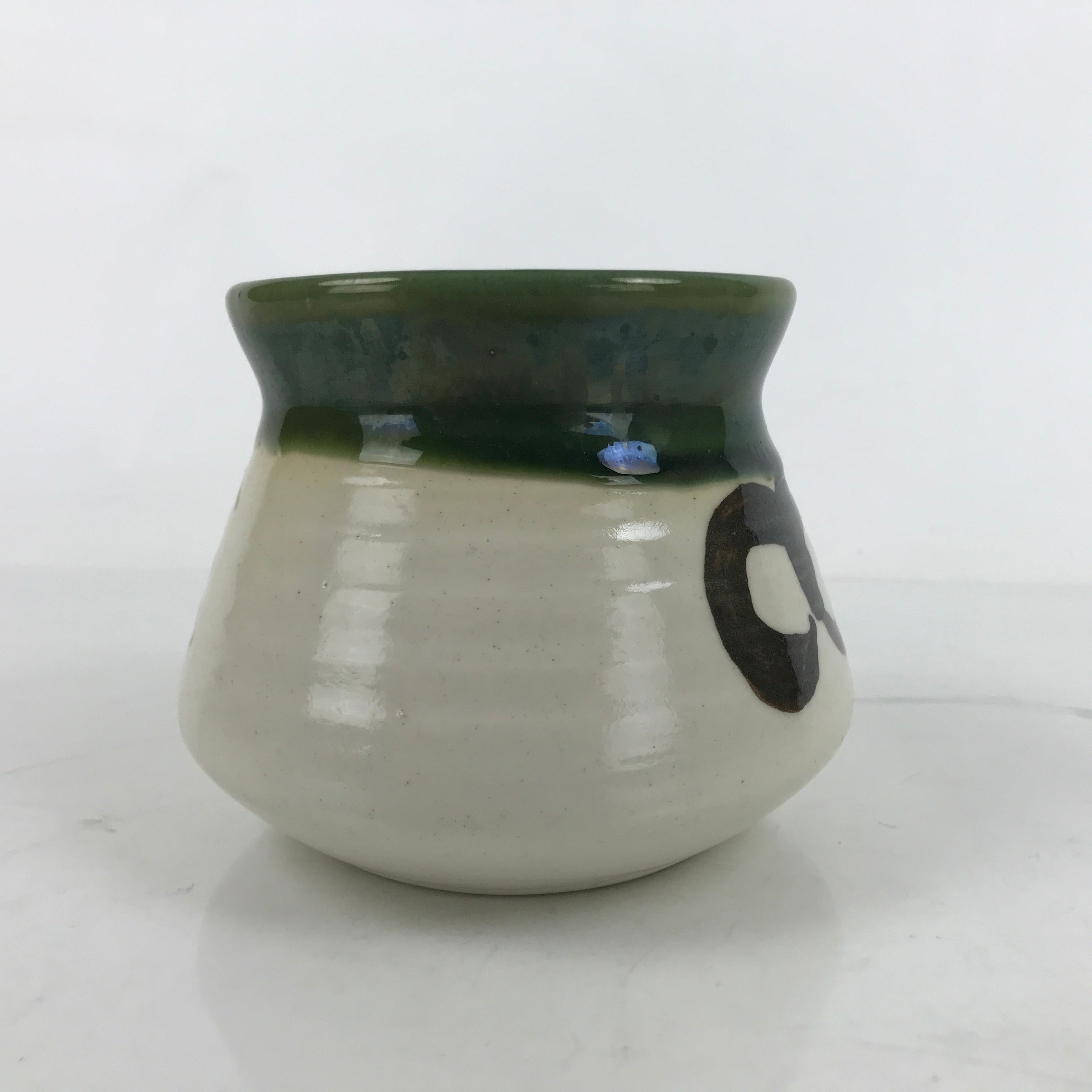 Japanese Ceramic Oribe Ware Cooking Fat Skimmer Pot Vtg Araire Green Beige Y209