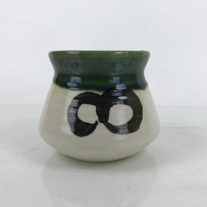 Japanese Ceramic Oribe Ware Cooking Fat Skimmer Pot Vtg Araire Green Beige Y209