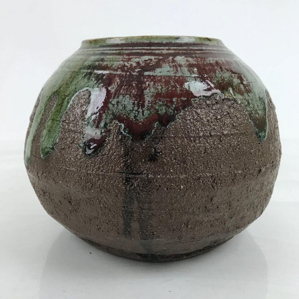 Japanese Ceramic Oribe Ware Flower Vase Vtg Ikebana Kabin Brown FK142