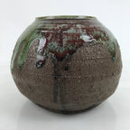 Japanese Ceramic Oribe Ware Flower Vase Vtg Ikebana Kabin Brown FK142