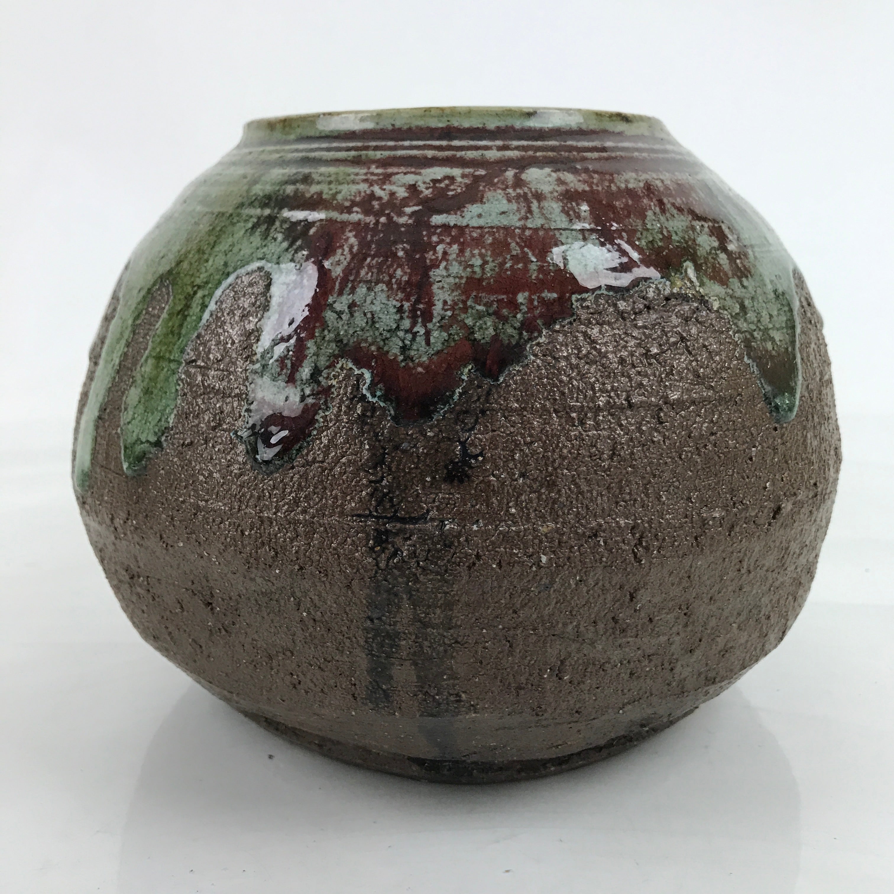 Japanese Ceramic Oribe Ware Flower Vase Vtg Ikebana Kabin Brown FK142