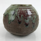 Japanese Ceramic Oribe Ware Flower Vase Vtg Ikebana Kabin Brown FK142