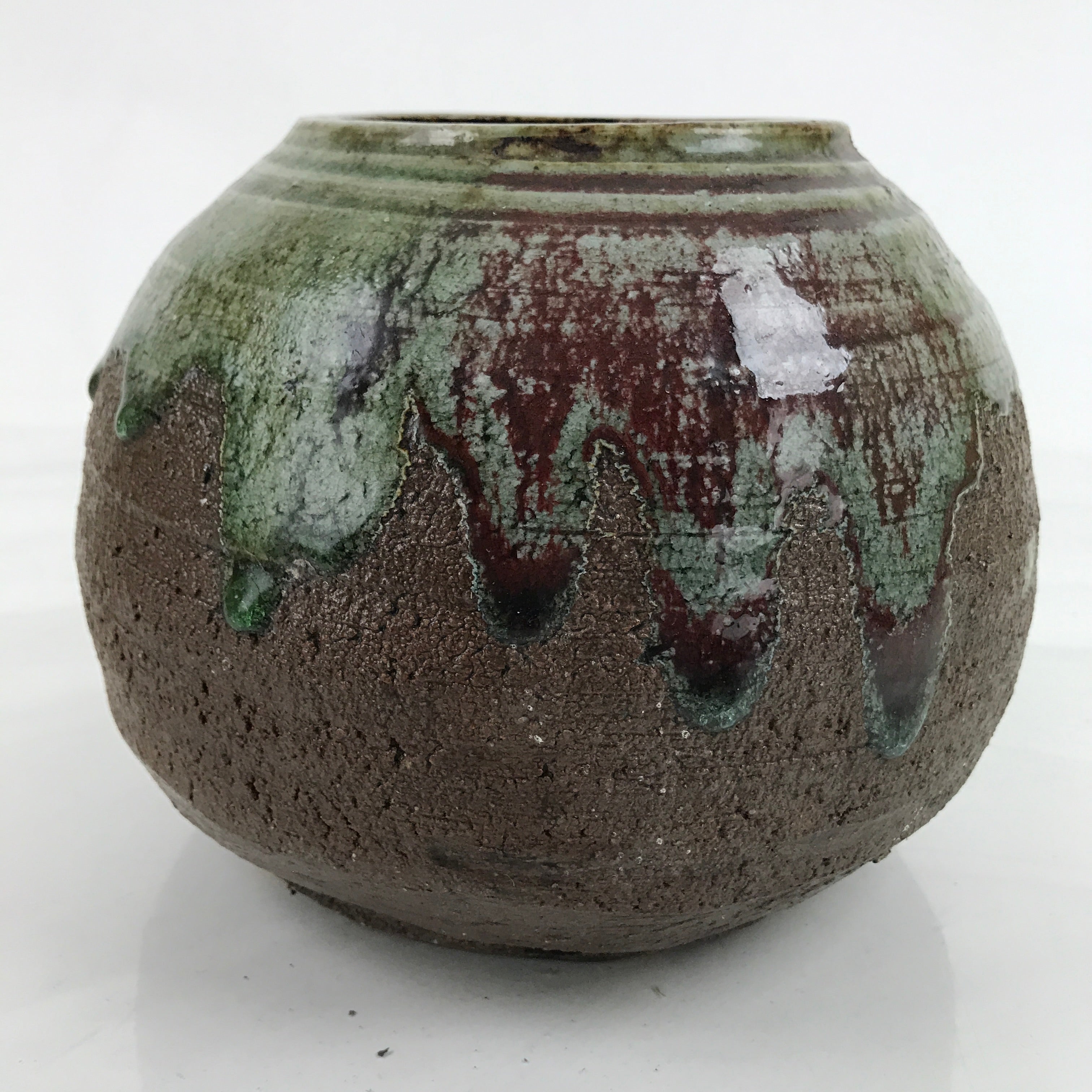Japanese Ceramic Oribe Ware Flower Vase Vtg Ikebana Kabin Brown FK142