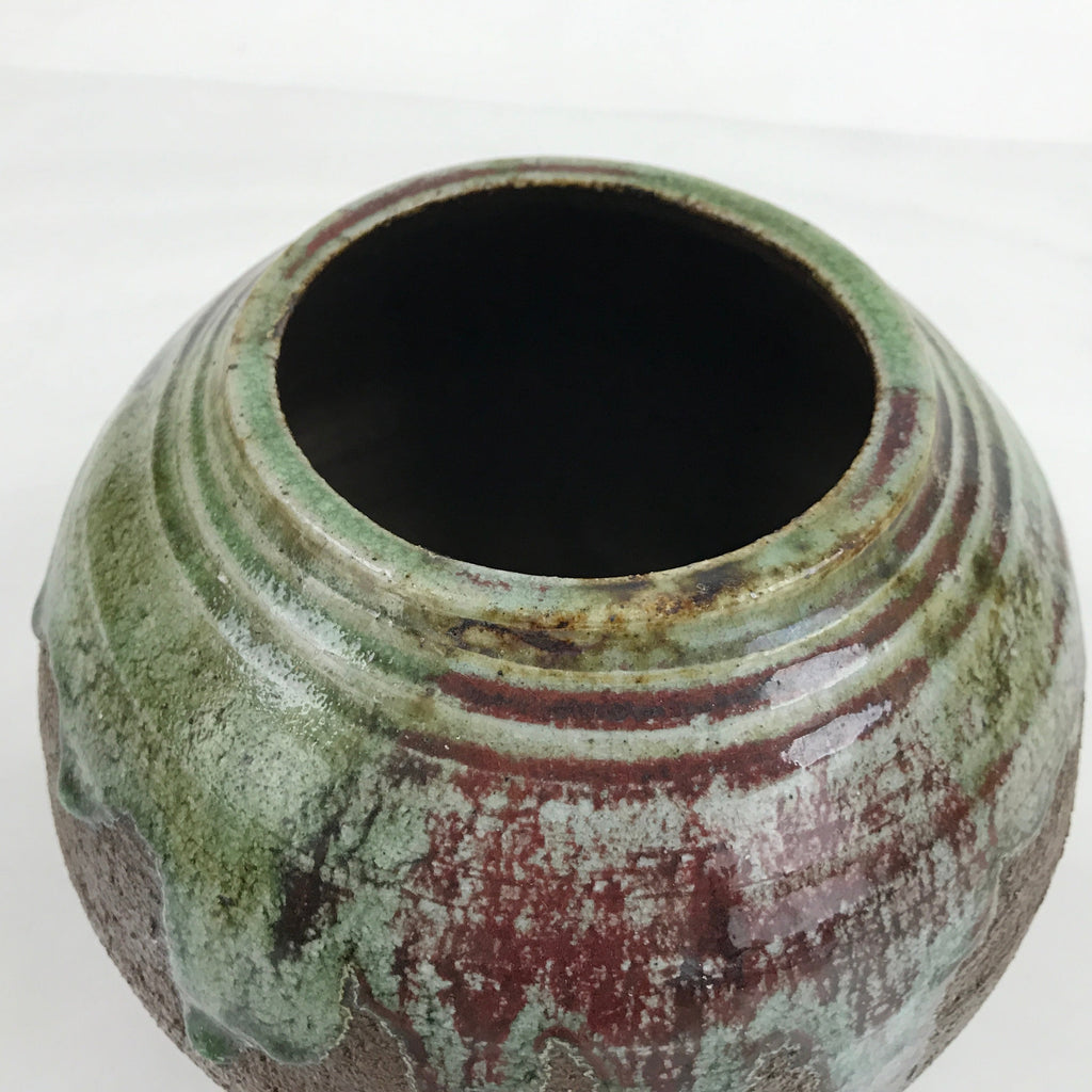 Japanese Ceramic Oribe Ware Flower Vase Vtg Ikebana Kabin Brown FK142
