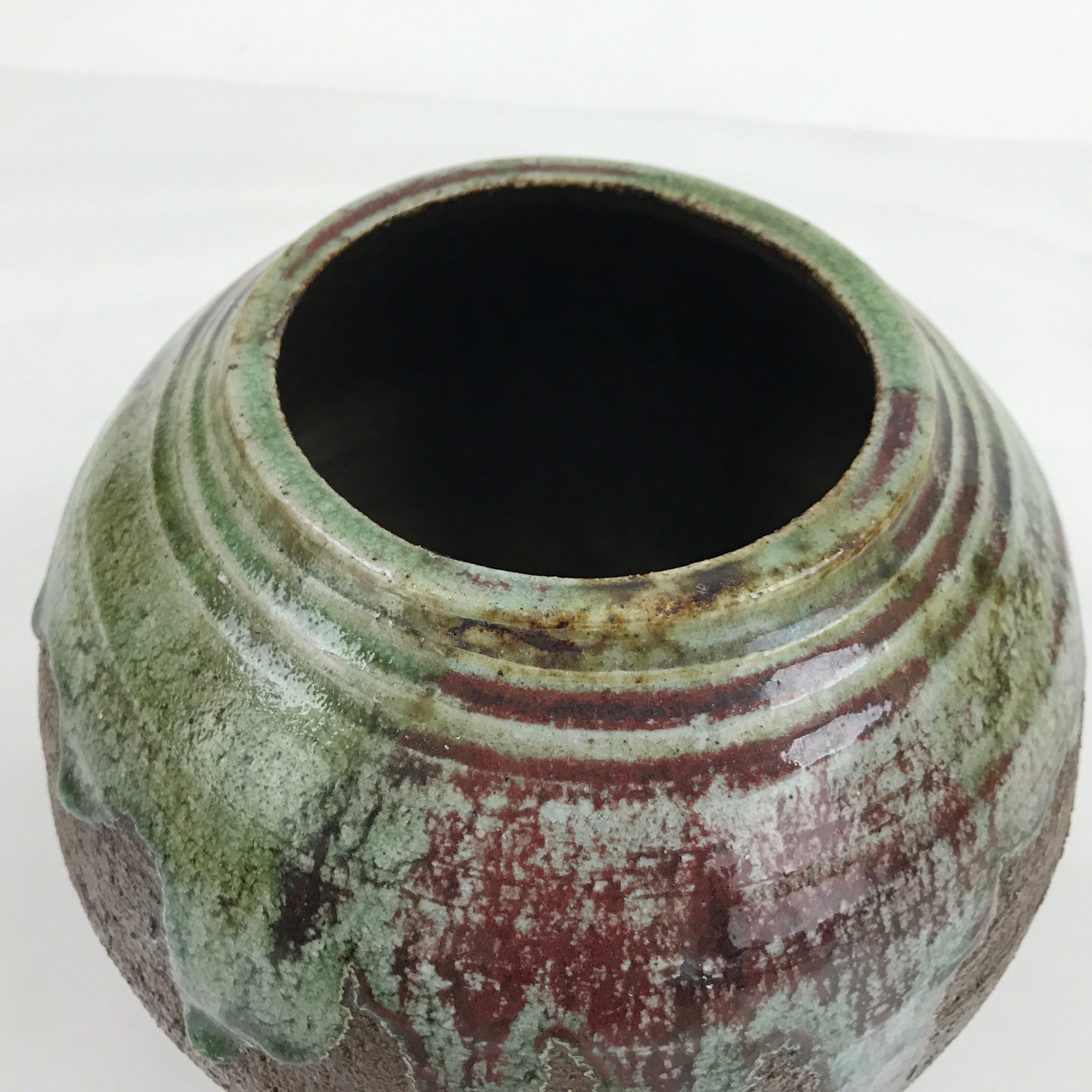 Japanese Ceramic Oribe Ware Flower Vase Vtg Ikebana Kabin Brown FK142