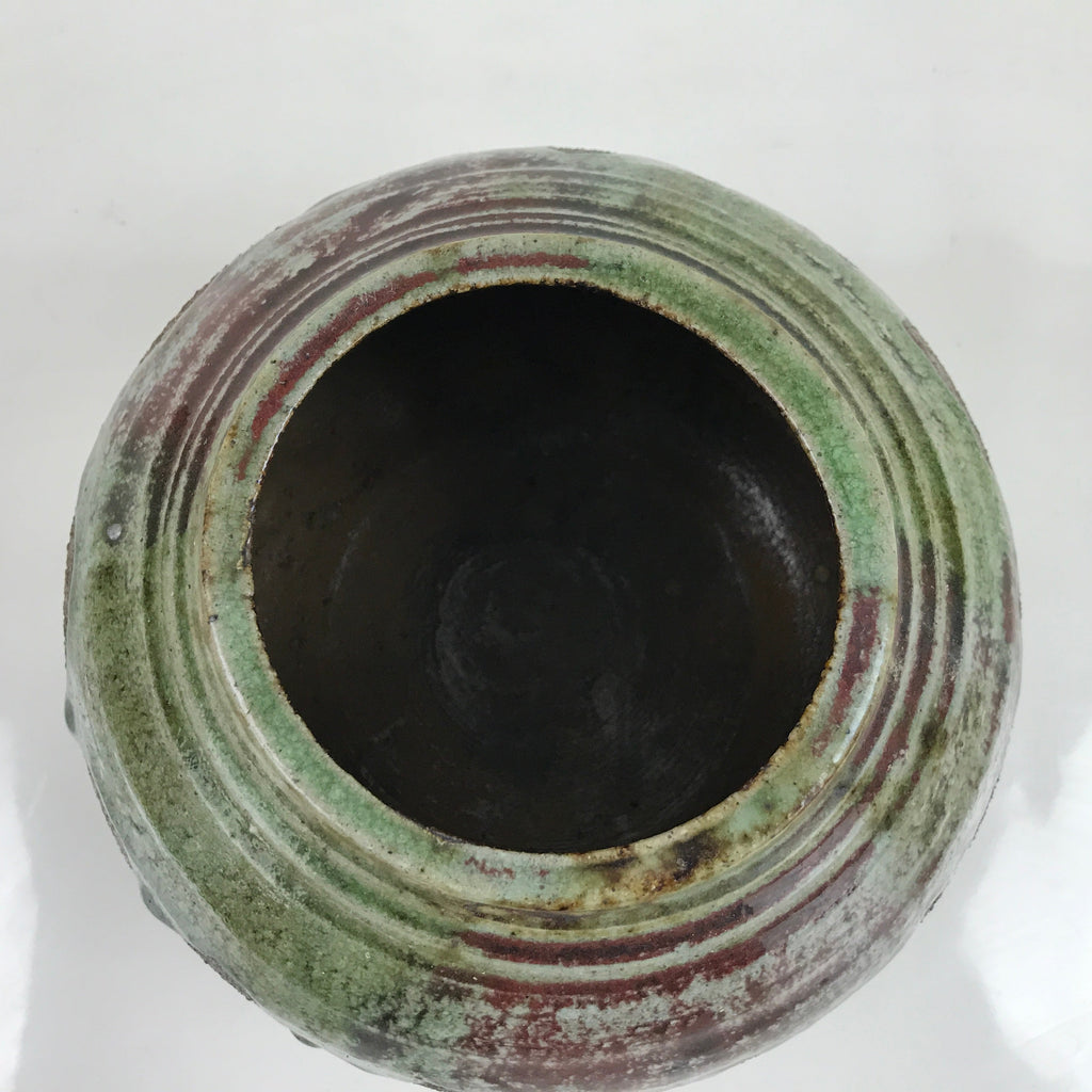 Japanese Ceramic Oribe Ware Flower Vase Vtg Ikebana Kabin Brown FK142