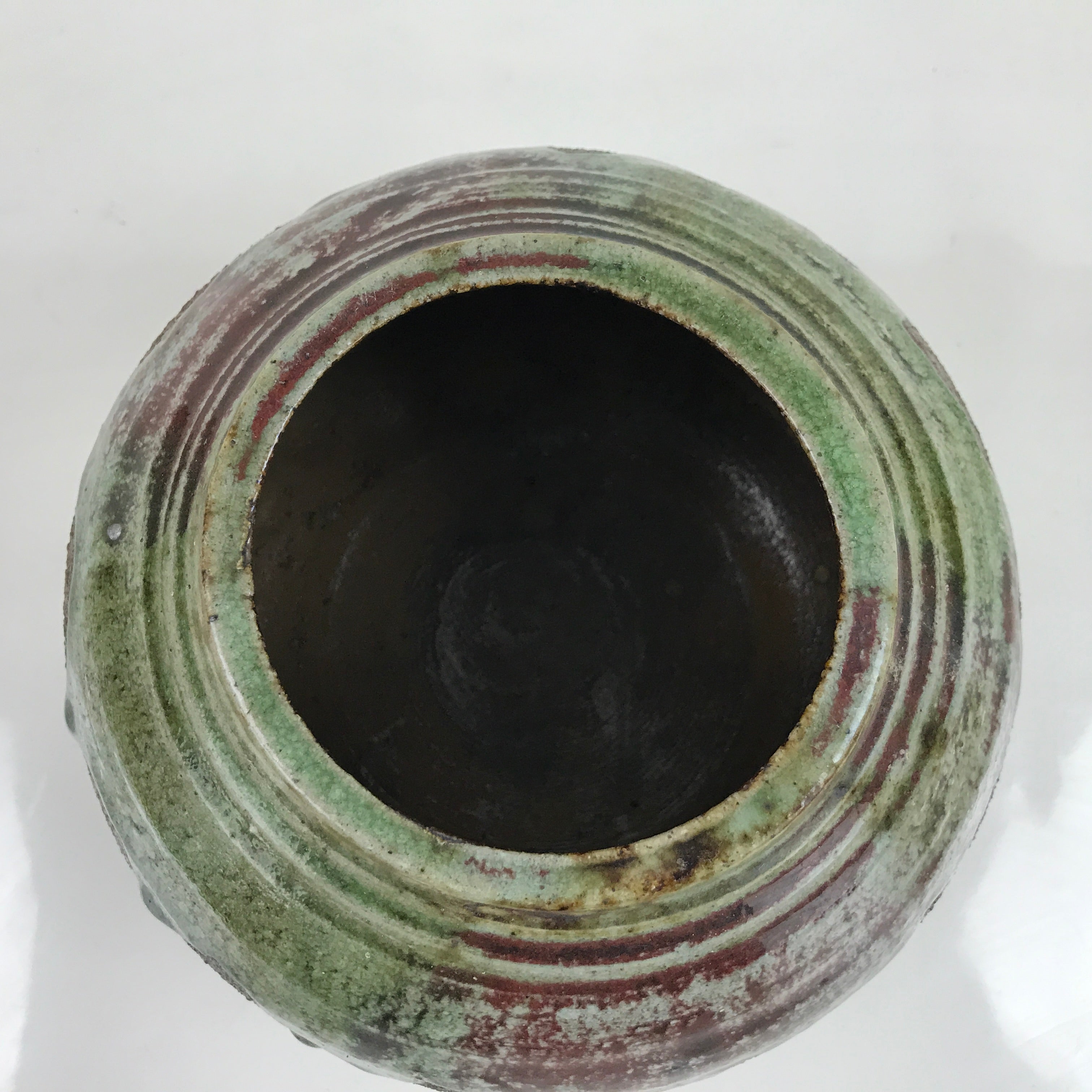 Japanese Ceramic Oribe Ware Flower Vase Vtg Ikebana Kabin Brown FK142