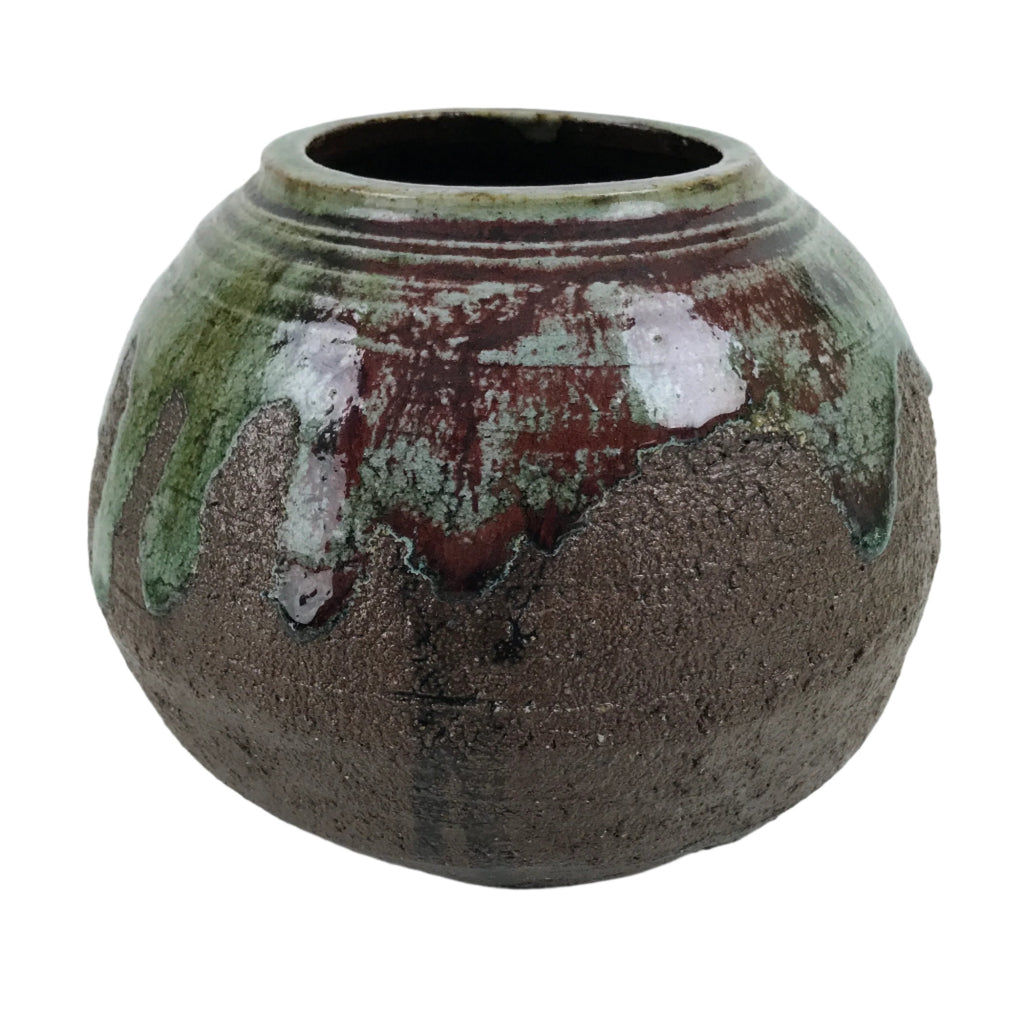 Japanese Ceramic Oribe Ware Flower Vase Vtg Ikebana Kabin Brown FK142
