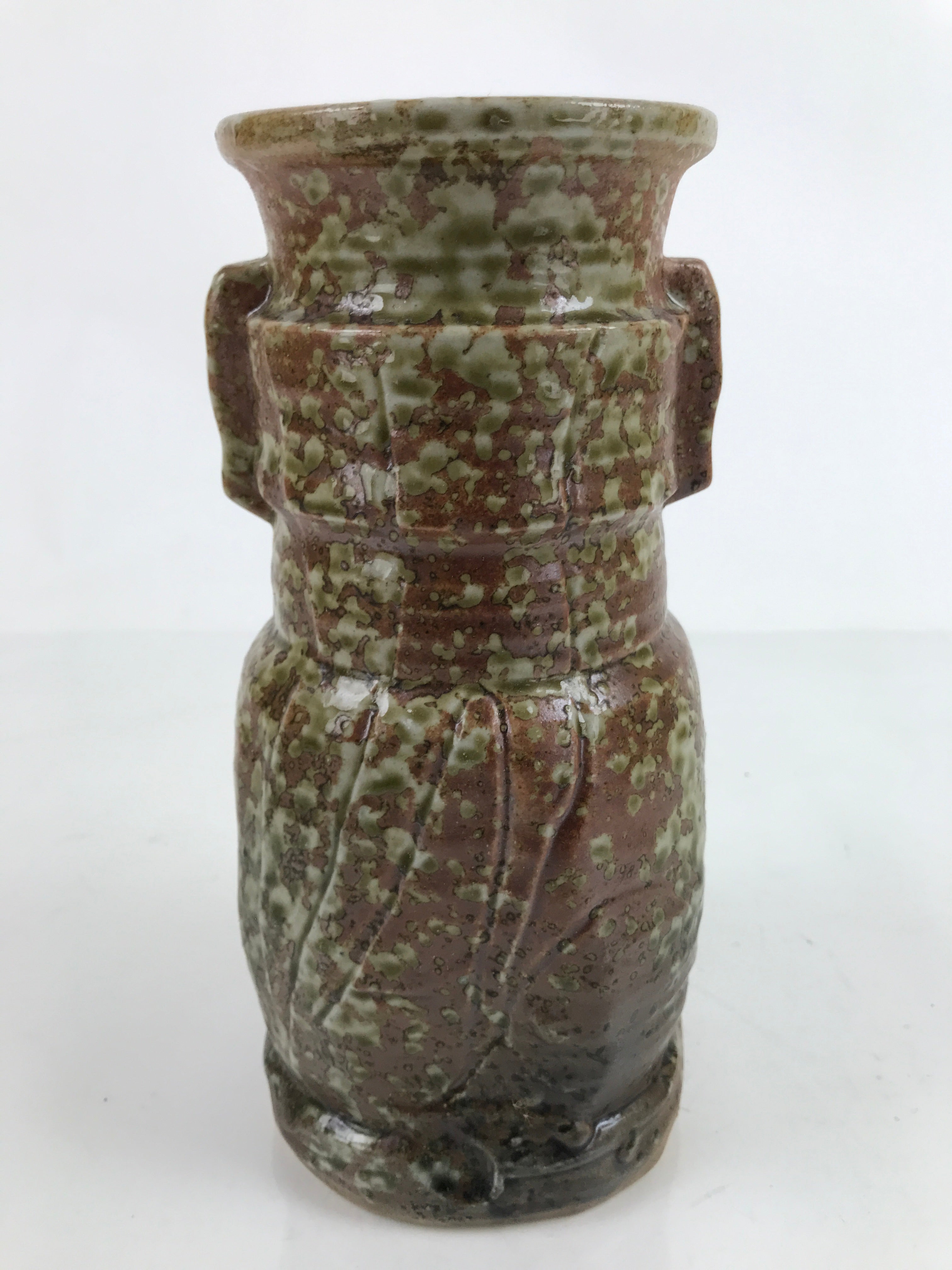 Japanese Ceramic Oribe Ware Flower Vase Vtg Ikebana Kabin Brown FK144