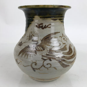 Japanese Ceramic Oribe Ware Flower Vase Vtg Ikebana Kabin Ho-Oh Brown FK128