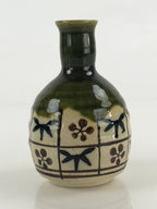 Japanese Ceramic Oribe Ware Sake Bottle Tokkuri Ichigo Vtg Pottery Green TS529