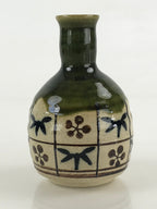 Japanese Ceramic Oribe Ware Sake Bottle Tokkuri Ichigo Vtg Pottery Green TS529