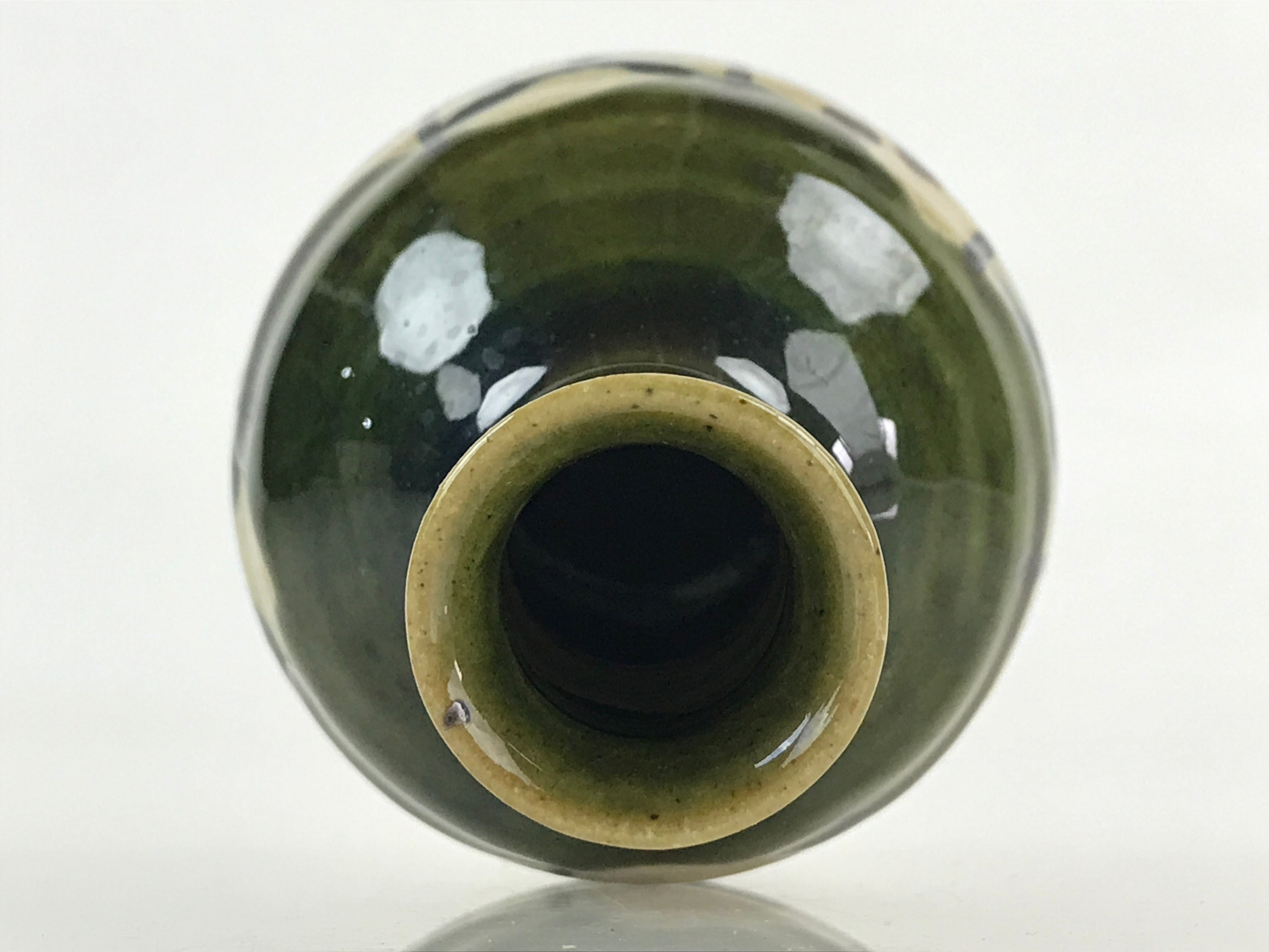 Japanese Ceramic Oribe Ware Sake Bottle Tokkuri Ichigo Vtg Pottery Green TS529
