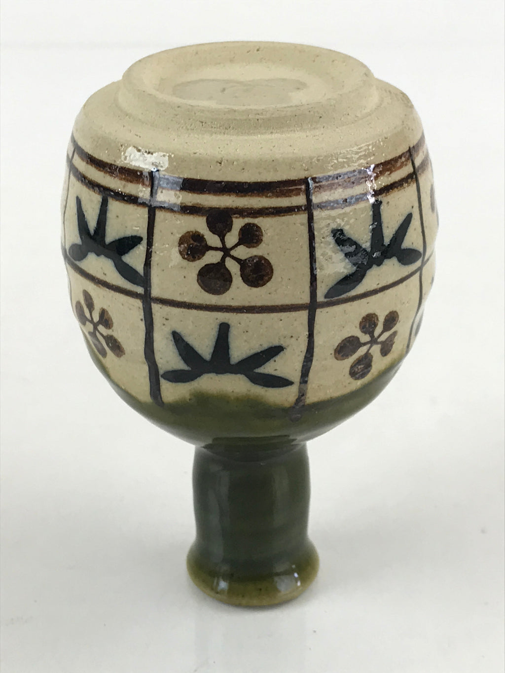 Japanese Ceramic Oribe Ware Sake Bottle Tokkuri Ichigo Vtg Pottery Green TS529