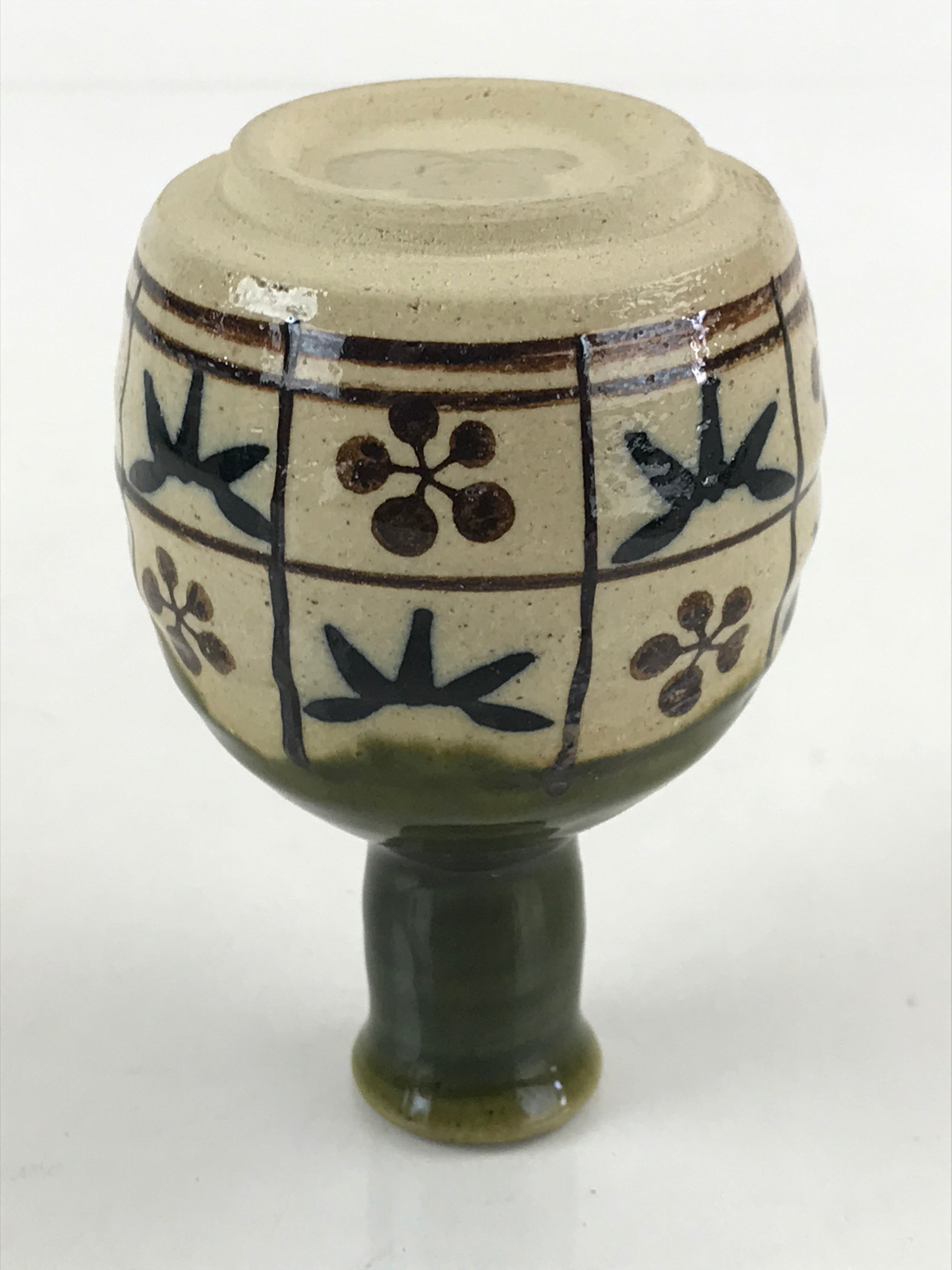 Japanese Ceramic Oribe Ware Sake Bottle Tokkuri Ichigo Vtg Pottery Green TS529