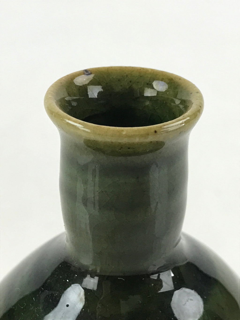 Japanese Ceramic Oribe Ware Sake Bottle Tokkuri Ichigo Vtg Pottery Green TS529