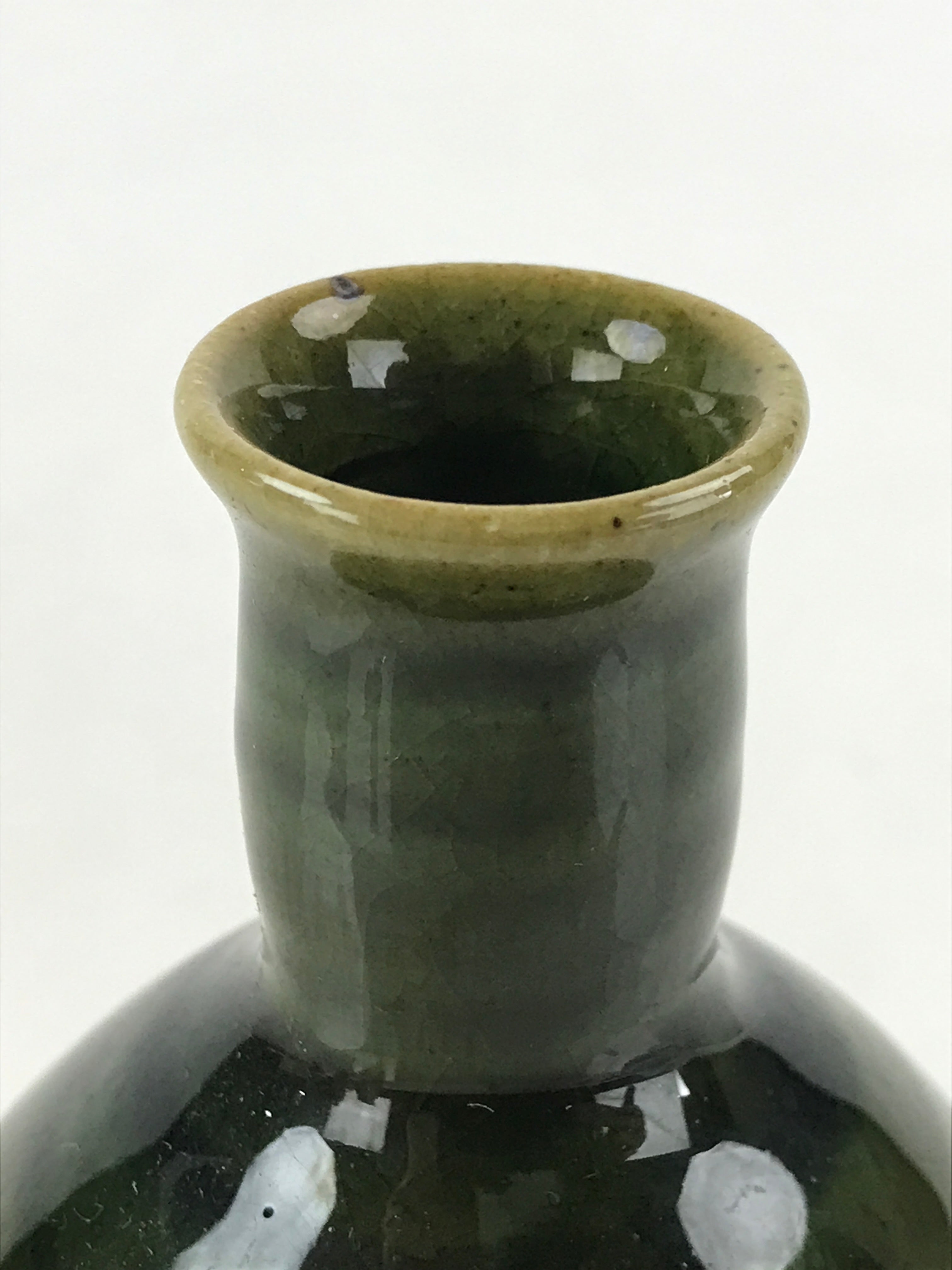 Japanese Ceramic Oribe Ware Sake Bottle Tokkuri Ichigo Vtg Pottery Green TS529