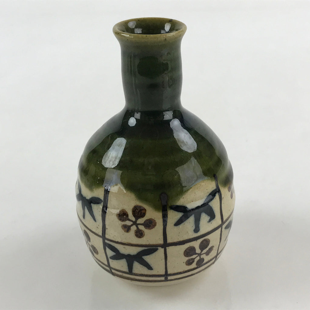 Japanese Ceramic Oribe Ware Sake Bottle Tokkuri Ichigo Vtg Pottery Green TS529