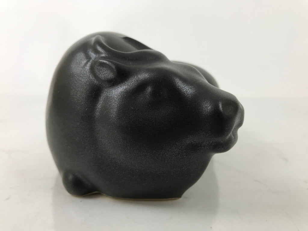 Japanese Ceramic Ox Figurine Vtg Black Ushi Zodiac Decoration W/ Wood Box PX769