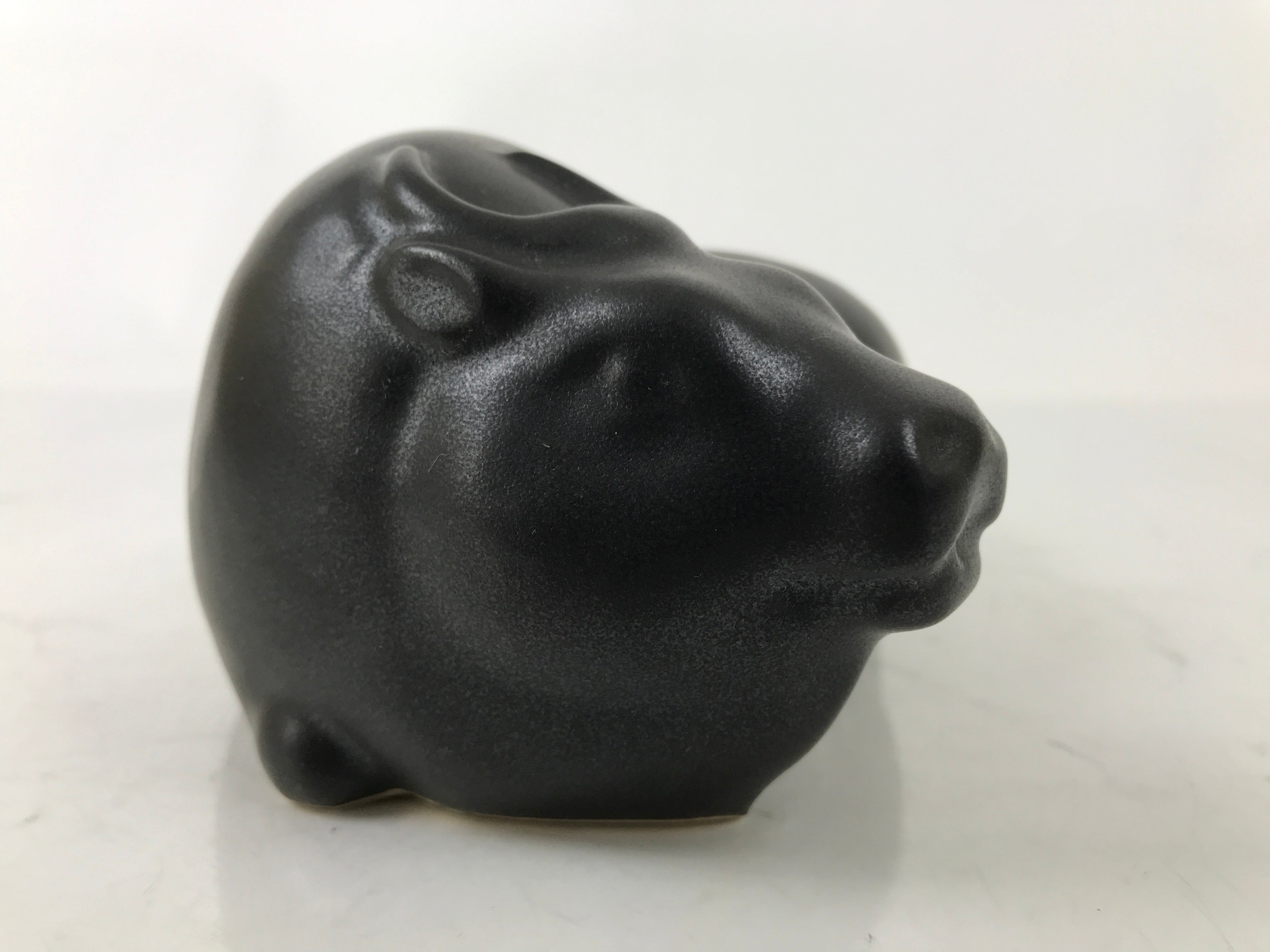 Japanese Ceramic Ox Figurine Vtg Black Ushi Zodiac Decoration W/ Wood Box PX769