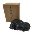 Japanese Ceramic Ox Figurine Vtg Black Ushi Zodiac Decoration W/ Wood Box PX769