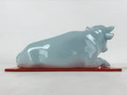 Japanese Ceramic Ox Figurine Vtg Green Red Stand Zodiac Decoration W/ Box PX716