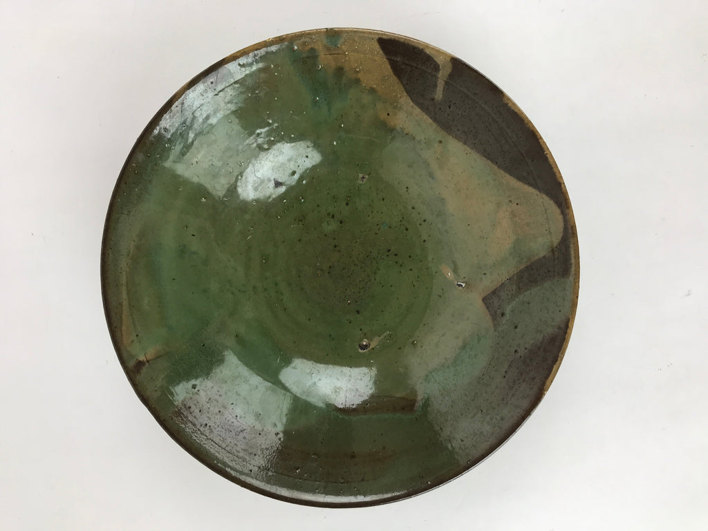 Japanese Ceramic Ozara Large Plate Vtg Serving Display Brown Green Glaze PY487