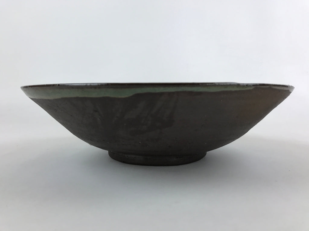 Japanese Ceramic Ozara Large Plate Vtg Serving Display Brown Green Glaze PY487