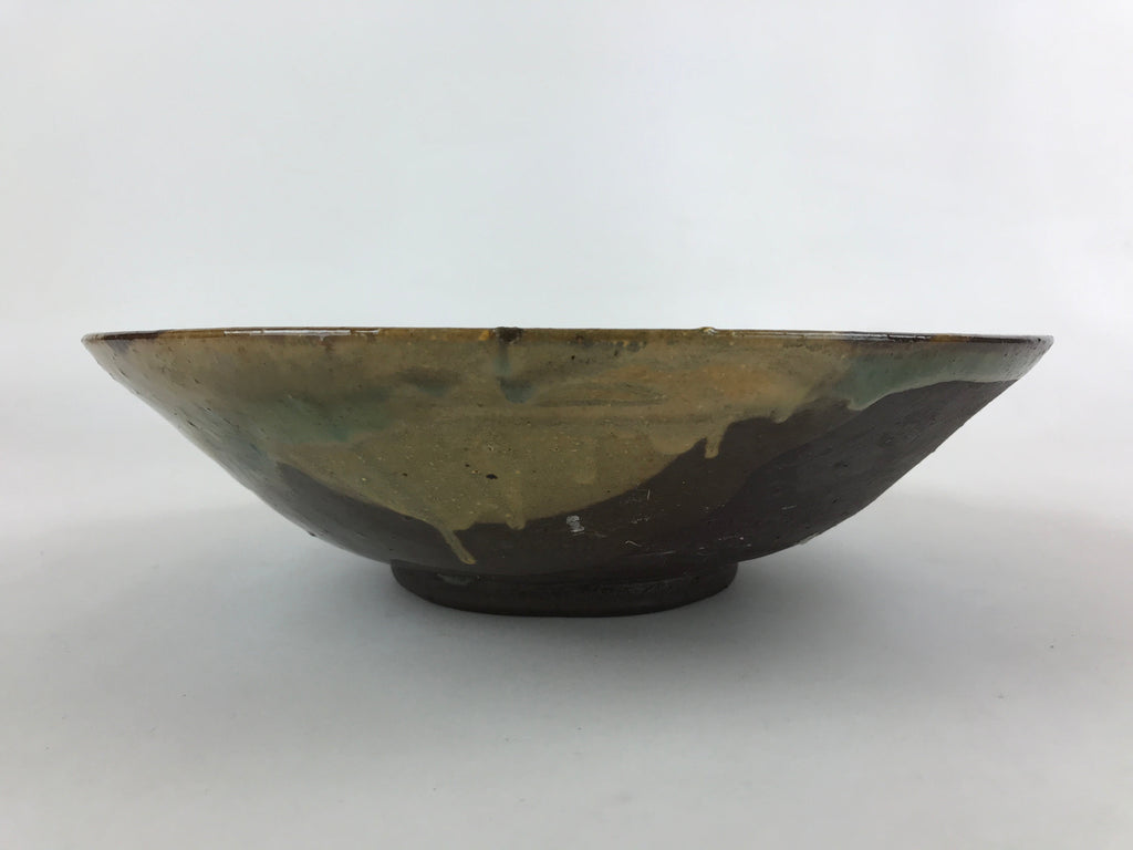 Japanese Ceramic Ozara Large Plate Vtg Serving Display Brown Green Glaze PY487