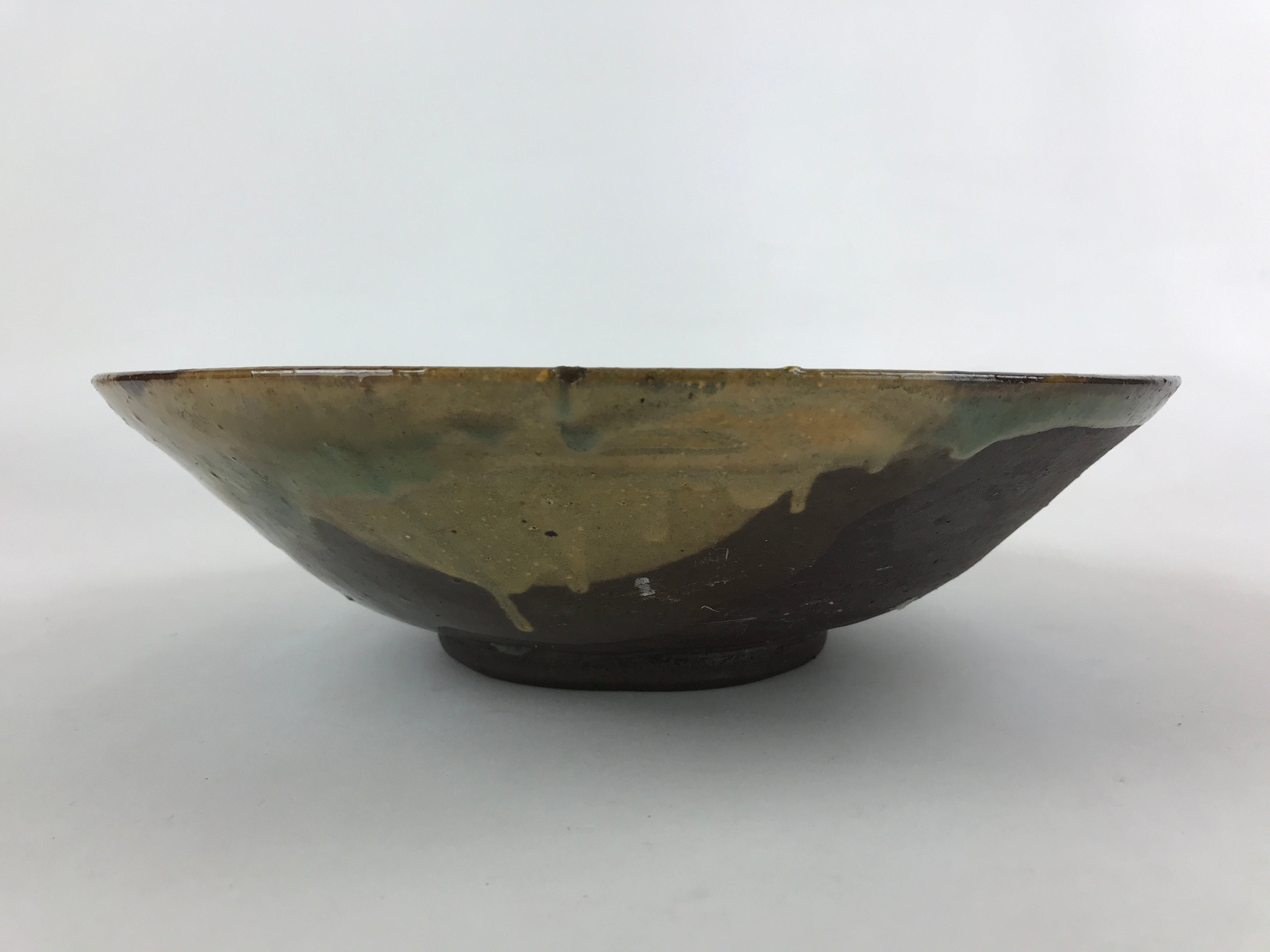 Japanese Ceramic Ozara Large Plate Vtg Serving Display Brown Green Glaze PY487