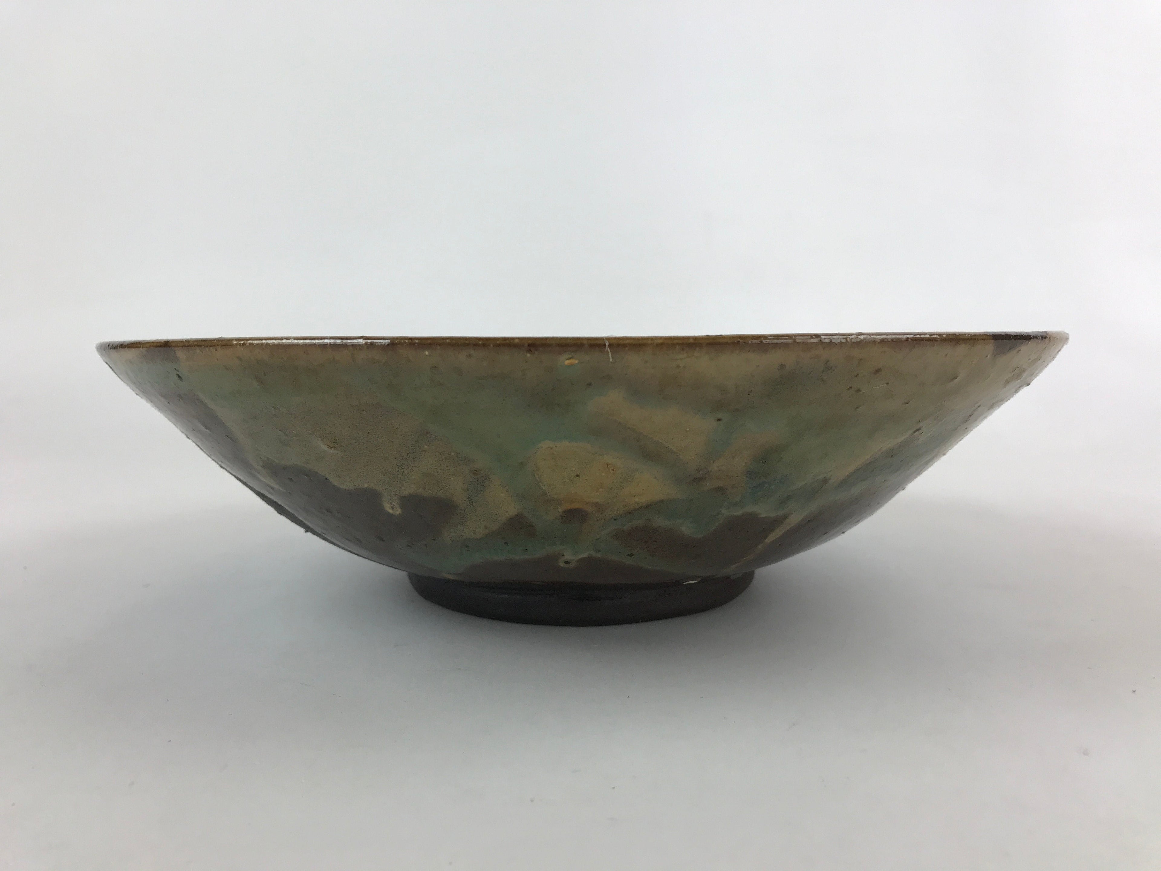 Japanese Ceramic Ozara Large Plate Vtg Serving Display Brown Green Glaze PY487