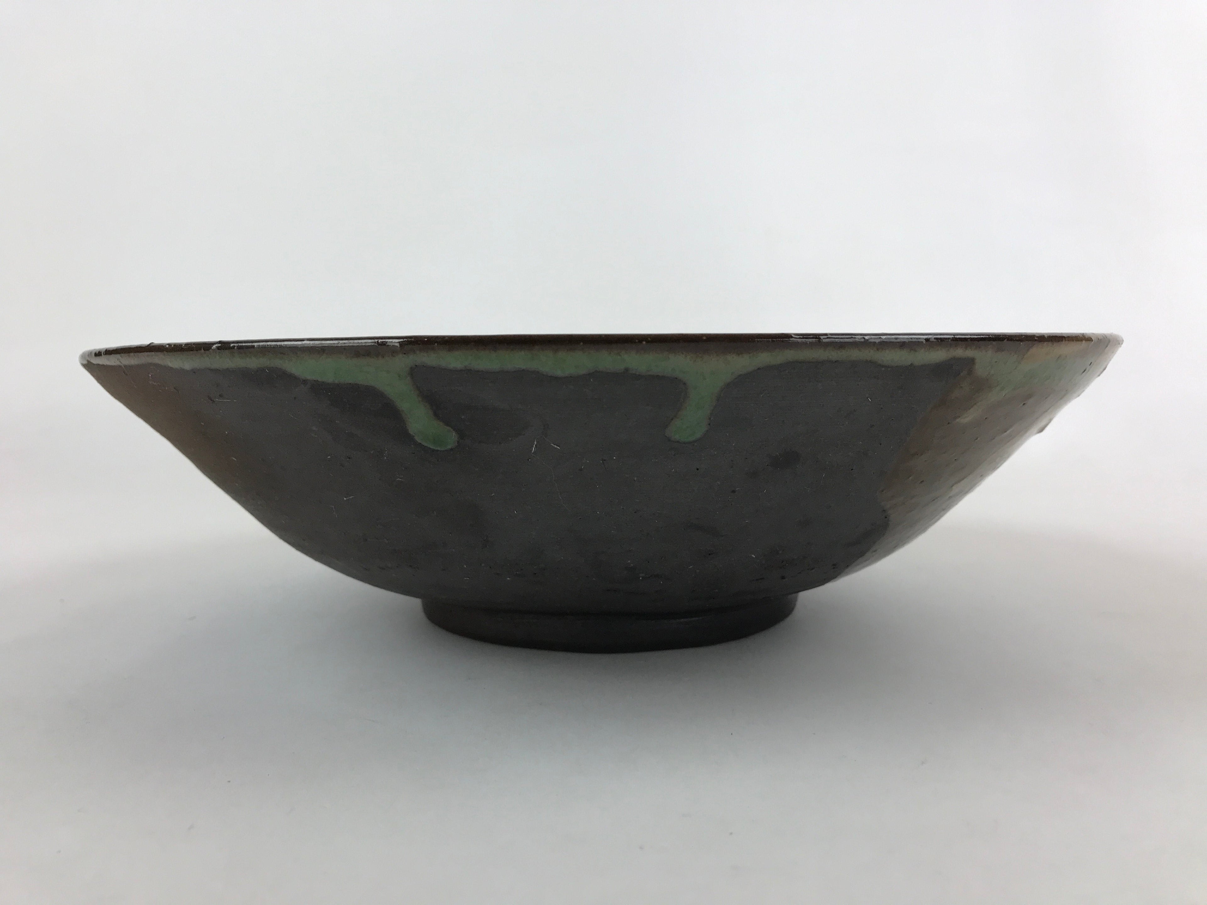Japanese Ceramic Ozara Large Plate Vtg Serving Display Brown Green Glaze PY487