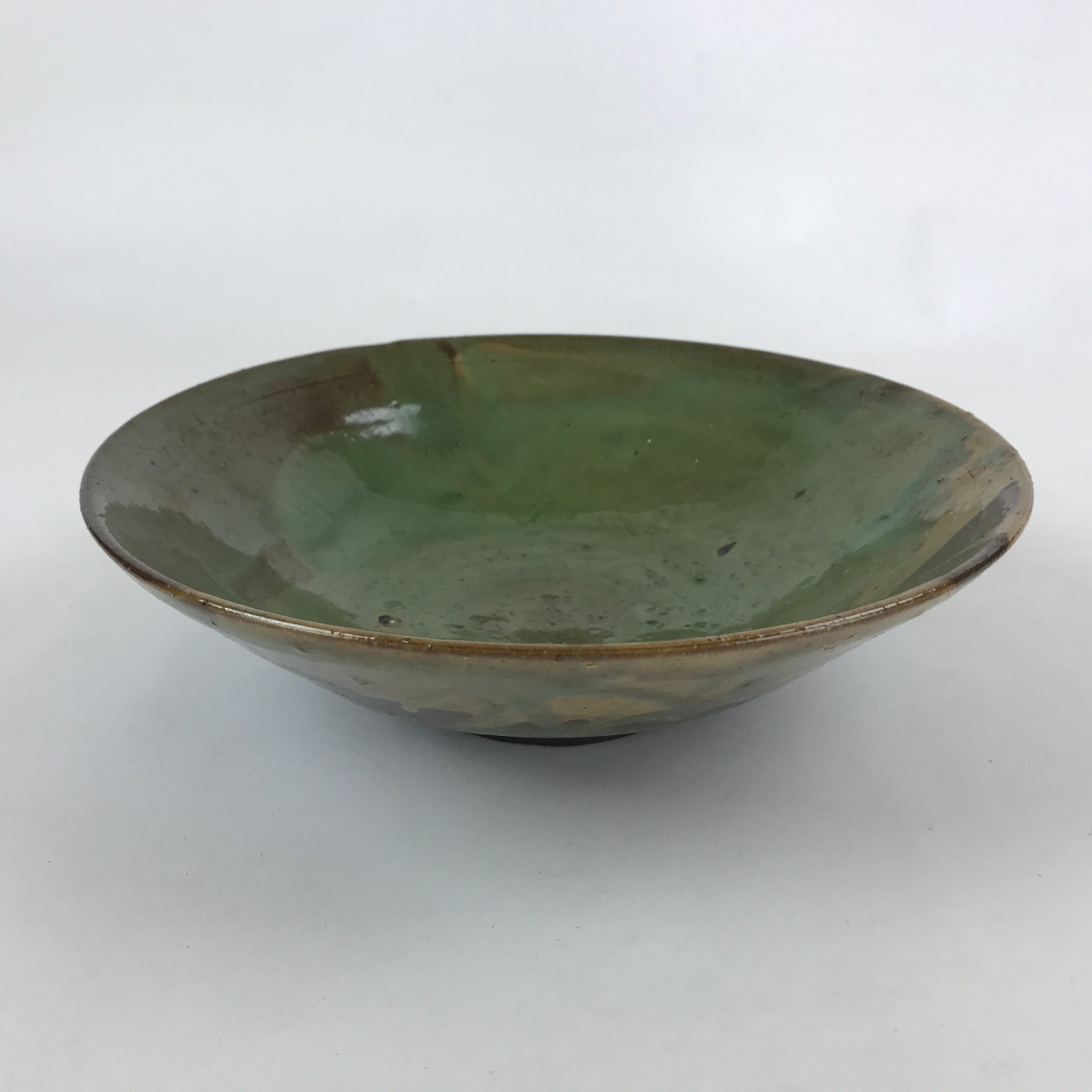 Japanese Ceramic Ozara Large Plate Vtg Serving Display Brown Green Glaze PY487
